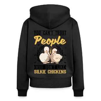 Silk Chicken Cadeau Silkie Chicken Silkie Chicken - Sweat à capuche zippé Premium bio Femme - noir - Dos - Julia (174cm)