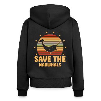 Enregistrez le - Sweat à capuche zippé Premium bio Femme - noir - Dos - Julia (174cm)