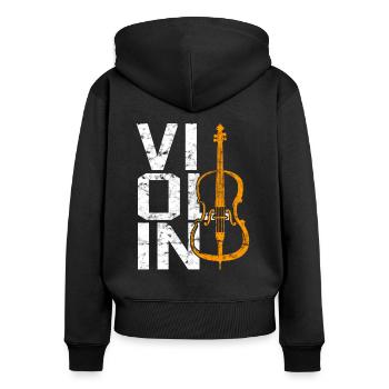 Violine - Frauen Premium Bio Zip Hoodie - Schwarz - Hinten - Julia (174cm)