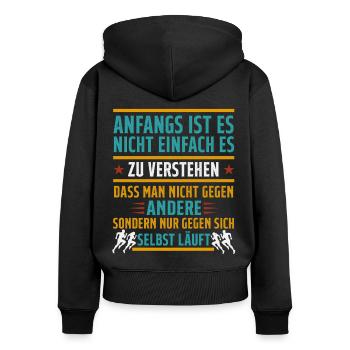 Laufen - Der Kampf gegen sich selbst - Frauen Premium Bio Zip Hoodie - Schwarz - Hinten - Julia (174cm)