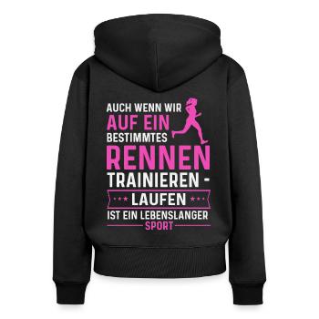 Frauensport: Laufen, lebenslanger Sport - Frauen Premium Bio Zip Hoodie - Schwarz - Hinten - Julia (174cm)