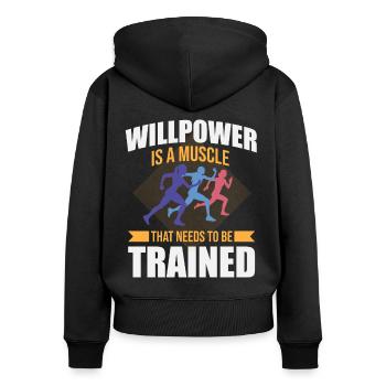 Willpower - Frauen Premium Bio Zip Hoodie - Schwarz - Hinten - Julia (174cm)