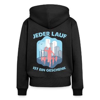 Jeder Lauf ist ein Geschenk - Frauen Premium Bio Zip Hoodie - Schwarz - Hinten - Julia (174cm)