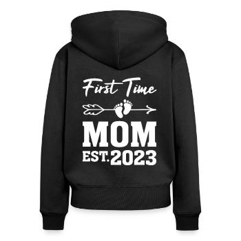 Zum ersten Mal Mama Schwangerschaft Shirt Bald Mama 2023 - Frauen Premium Bio Zip Hoodie - Schwarz - Hinten - Julia (174cm)