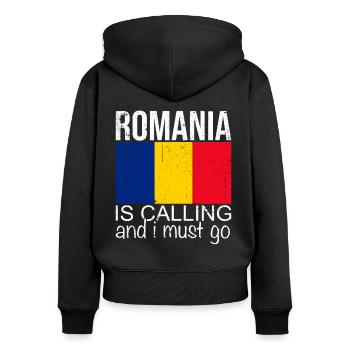 Rumänien Spruch - Frauen Premium Bio Zip Hoodie - Schwarz - Hinten - Julia (174cm)