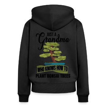 Grandma Bonsai Tree Gardening - Women's Premium Organic Zip Hoodie - black - Back - Julia (174cm)