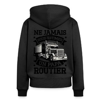 Papa Routier Poids Lourd - Sweat à capuche zippé Premium bio Femme - noir - Dos - Julia (174cm)