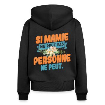 Mamie Humour Cadeau - Sweat à capuche zippé Premium bio Femme - noir - Dos - Julia (174cm)