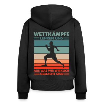Laufwettkampf - Frauen Premium Bio Zip Hoodie - Schwarz - Hinten - Julia (174cm)