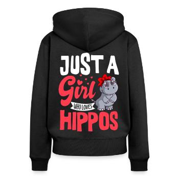 Une fille qui aime les hippopotames Hippopotame - Sweat à capuche zippé Premium bio Femme - noir - Dos - Julia (174cm)