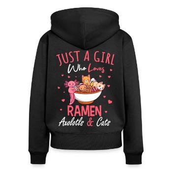 Nur Ein Mädchen Das Ramen Axolotl Katzen Liebt - Frauen Premium Bio Zip Hoodie - Schwarz - Hinten - Julia (174cm)