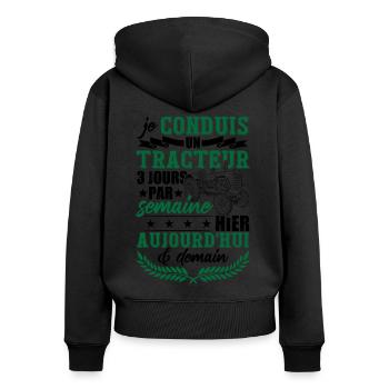 Tracteur Humor Fermier Paysan Culitvateur - Sweat à capuche zippé Premium bio Femme - noir - Dos - Julia (174cm)