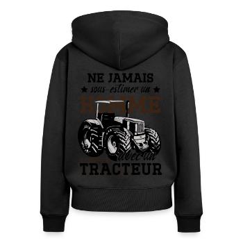Ne Jamais Sous-Estimer Un Homme Avec Un Tracteur - Sweat à capuche zippé Premium bio Femme - noir - Dos - Julia (174cm)