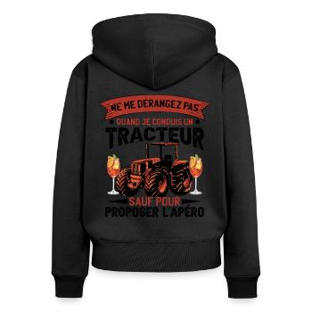 Tractoriste Paysan Humour Fermier Tracteur - Sweat à capuche zippé Premium bio Femme - noir - Dos - Julia (174cm)