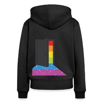 Regenbogenflagge LGBTQ - Frauen Premium Bio Zip Hoodie - Schwarz - Hinten - Julia (174cm)