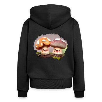 Kawaii Mushrooms Cottagecore Vintage pour les amateurs de champignons - Sweat à capuche zippé Premium bio Femme - noir - Dos - Julia (174cm)