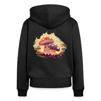 Kawaii Mushrooms Cottagecore Vintage for Mushroom Lovers - Women's Premium Organic Zip Hoodie - black - Back - Julia (174cm)