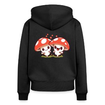 Kawaii Mushrooms Cottagecore Vintage for Mushroom Lovers - Women's Premium Organic Zip Hoodie - black - Back - Julia (174cm)