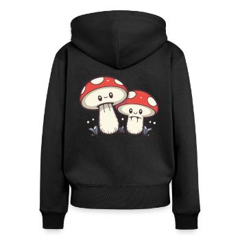Kawaii Mushrooms Cottagecore Vintage pour les amateurs de champignons - Sweat à capuche zippé Premium bio Femme - noir - Dos - Julia (174cm)