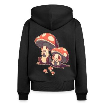Kawaii Mushrooms Cottagecore Vintage for Mushroom Lovers - Women's Premium Organic Zip Hoodie - black - Back - Julia (174cm)