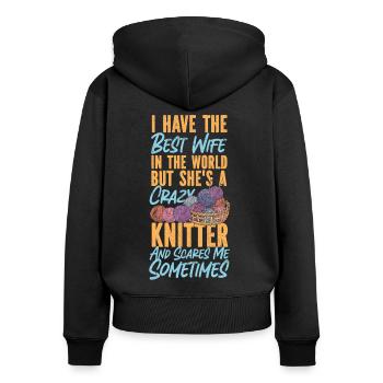 Knitting Knitter Wife Husband - Frauen Premium Bio Zip Hoodie - Schwarz - Hinten - Julia (174cm)