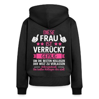 Abschiedsgeschenk Abschied Kollegin Jobwechsel - Frauen Premium Bio Zip Hoodie - Schwarz - Hinten - Julia (174cm)