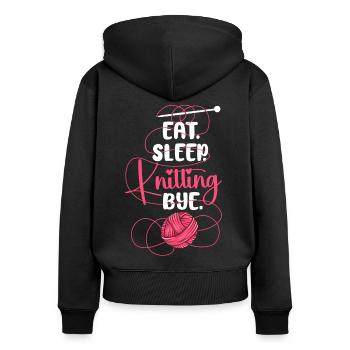 Knitting Knitter Sorry. Cant. - Frauen Premium Bio Zip Hoodie - Schwarz - Hinten - Julia (174cm)
