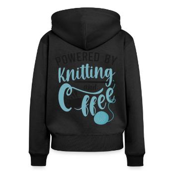 Knitting Knitter Coffee Powered By - Frauen Premium Bio Zip Hoodie - Schwarz - Hinten - Julia (174cm)