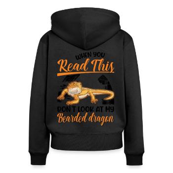 Dragon barbu Cadeau Dragon Barbu Pogona - Sweat à capuche zippé Premium bio Femme - noir - Dos - Julia (174cm)
