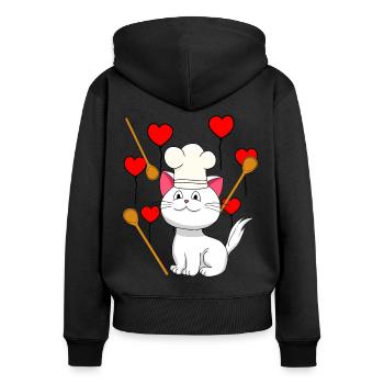 Katze Koch Geburtstagsgeschenk Hobbykoch kochen - Frauen Premium Bio Zip Hoodie - Schwarz - Hinten - Julia (174cm)