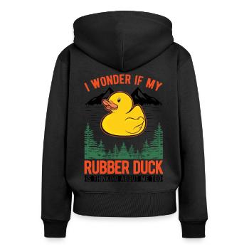 Rubber Duck Gift Squeaky Duck Bathing Duck - Sweat à capuche zippé Premium bio Femme - noir - Dos - Julia (174cm)