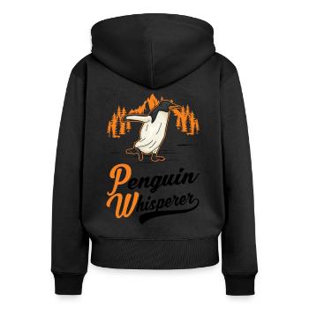 Pinguin Flüsterer Penguin - Frauen Premium Bio Zip Hoodie - Schwarz - Hinten - Julia (174cm)