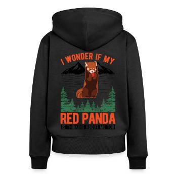 Red Panda Cadeau Chat Ours Panda Rouge - Sweat à capuche zippé Premium bio Femme - noir - Dos - Julia (174cm)