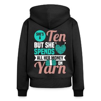 Handarbeit Stricken lustiger Strick Spruch - Frauen Premium Bio Zip Hoodie - Schwarz - Hinten - Julia (174cm)