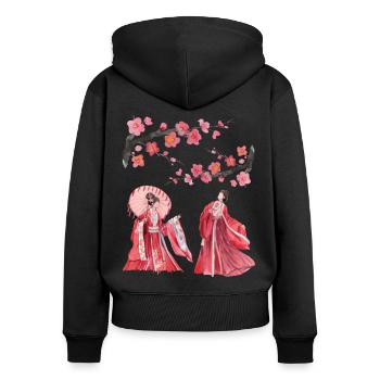 Japan Geisha Japanese Art - Women's Premium Organic Zip Hoodie - black - Back - Julia (174cm)