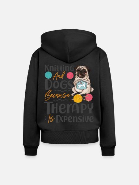 Knitting Knitter Dog Pug Knitting - Frauen Premium Bio Zip Hoodie - Schwarz