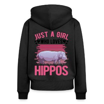 Juste une fille qui aime les hippopotames hippopotames hippopotames - Sweat à capuche zippé Premium bio Femme - noir - Dos - Julia (174cm)