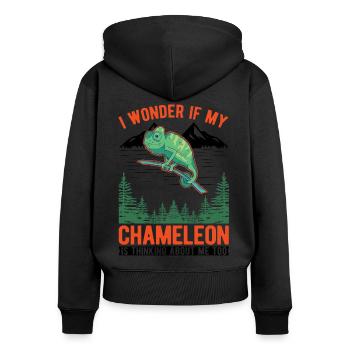 Caméléon Cadeau Caméléon - Sweat à capuche zippé Premium bio Femme - noir - Dos - Julia (174cm)