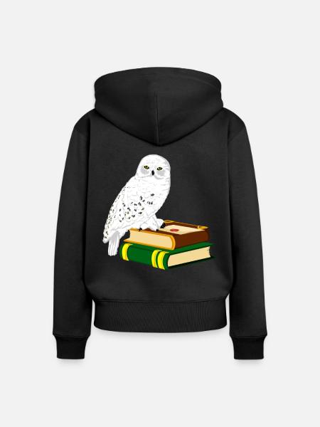Schneeeule Bücher Zauberei - Frauen Premium Bio Zip Hoodie - Schwarz
