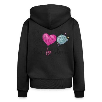 Knitting Knitter Peace Love - Frauen Premium Bio Zip Hoodie - Schwarz - Hinten - Julia (174cm)