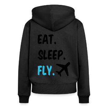 Pilot Eat Sleep And Fly Airplane - Women's Premium Organic Zip Hoodie - black - Back - Julia (174cm)