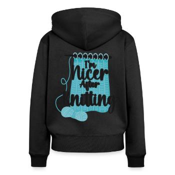 Knitting Knitter I'm Nicer After - Women's Premium Organic Zip Hoodie - black - Back - Julia (174cm)