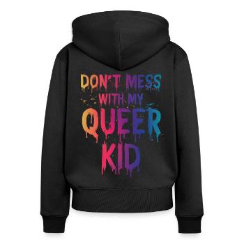 Queer Kid | Eltern | Familie | LGBTQ - Frauen Premium Bio Zip Hoodie - Schwarz - Hinten - Julia (174cm)