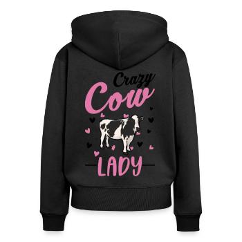 Crazy Cow lady Cow Woman Cattle Breeder - Sweat à capuche zippé Premium bio Femme - noir - Dos - Julia (174cm)