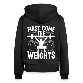 Strongman First Weights Gym Fitness Bodybuilding - Women's Premium Organic Zip Hoodie - black - Back - Julia (174cm)