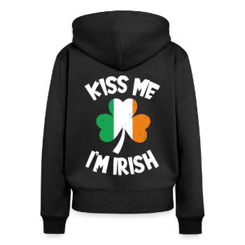 Kiss Me Im Irish Funny St Patricks Day - Frauen Premium Bio Zip Hoodie - Schwarz - Hinten - Julia (174cm)
