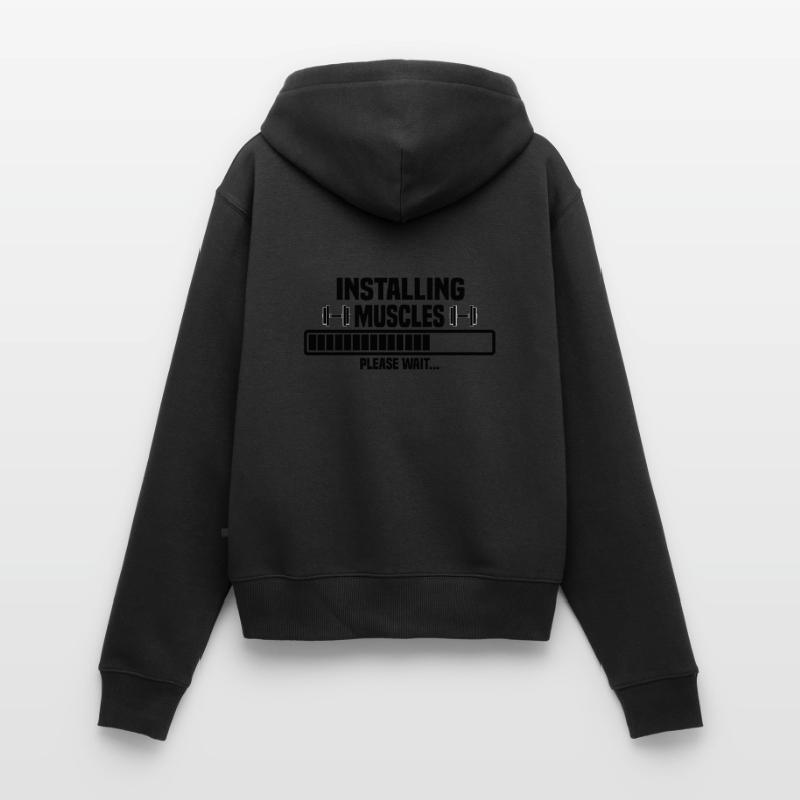 Installing muscles – please wait – bitte warten Frauen Premium Bio Zip Hoodie