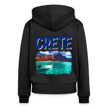 Crete - Frauen Premium Bio Zip Hoodie - Schwarz - Hinten - Julia (174cm)