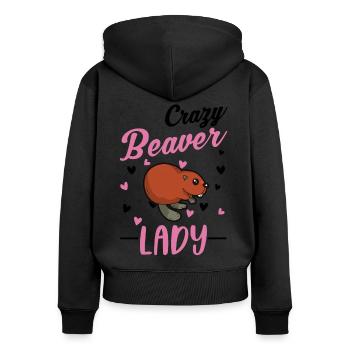 Crazy Beaver lady beaver woman - Women's Premium Organic Zip Hoodie - black - Back - Julia (174cm)