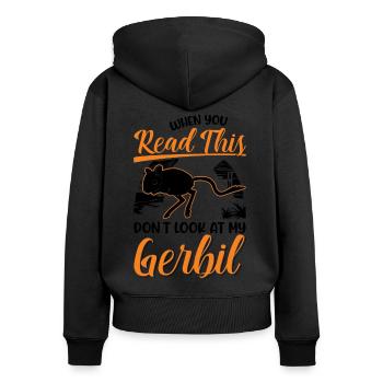 Gerbille Cadeau Rat de course mongol Gerbille - Sweat à capuche zippé Premium bio Femme - noir - Dos - Julia (174cm)